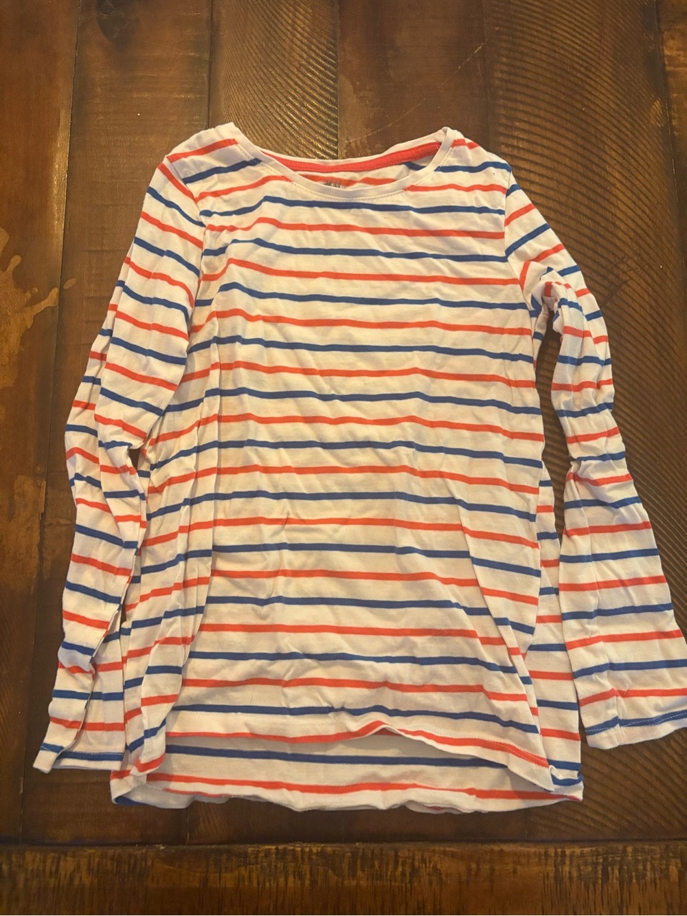 H&M White Long Sleeve Tee with Red & Blue Stripes
